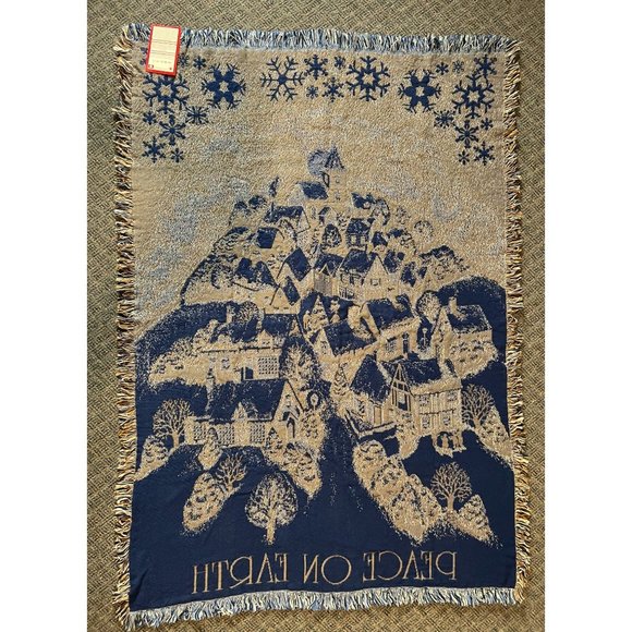 Holiday Throw Blanket Night Village Peace on Earth by The Rug Barn Snow Church - Picture 8 of 9